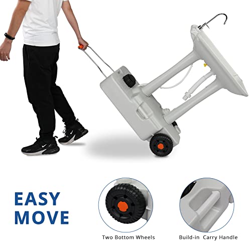 VINGLI 30L Upgraded Portable Sink| Rolling Hand Wash Basin Stand with Towel Holder & Soap Dispenser & Wheels, Perfect for Garden/Camping/Outdoor Events/Gatherings/Worksite/RV/Indoor, White