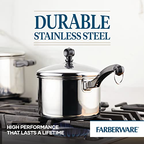 Farberware Classic Series Stainless Steel Sauce Pan with Lid, 2-Quart, Sauce Pans for the Kitchen, Silver