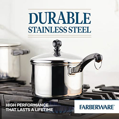 Farberware Classic Series Stainless Steel Sauce Pan with Lid, 2-Quart, Sauce Pans for the Kitchen, Silver