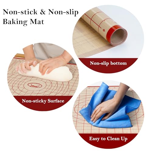 Silicone Baking Mat,28in×20in & 16in×12in Pastry Mat,Measuring Non-slip Dough mat Mats for Baking,Kneading Dough,Table Mats Red(2Pack)