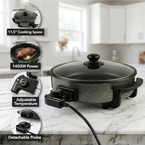 OVENTE Round Electric Skillet, 11.5" Nonstick Frying Pan, Black SK11112B