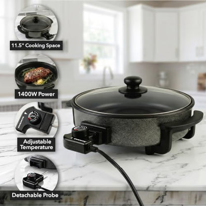 OVENTE Round Electric Skillet, 11.5" Nonstick Frying Pan, Black SK11112B