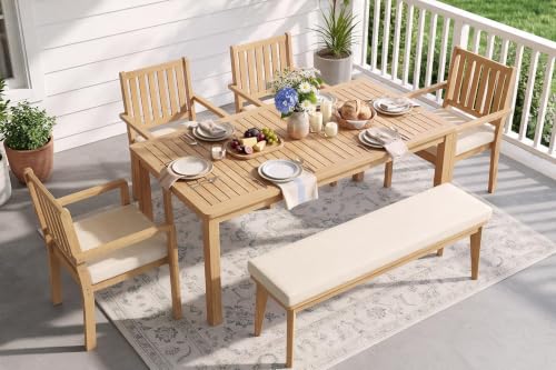 FansaFurn 6 Piece Acacia Outdoor Patio Table and Chairs Set for All-Weather