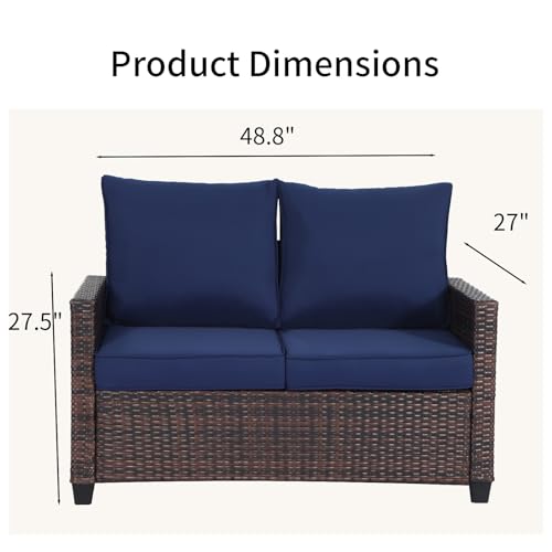 EortheX Patio loveseat 2-Seat Rattan Wicker Sofa,Blue,for Deck Garden