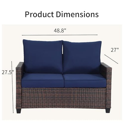 EortheX Patio loveseat 2-Seat Rattan Wicker Sofa,Blue,for Deck Garden