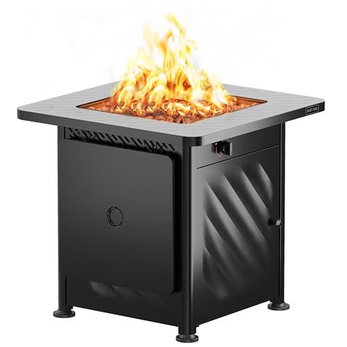 East Oak 28” Outdoor Propane Fire Pit Table | 52,000 BTU Gas Fire Pit for Outside with Easy-Hook Lid, Mesh Pocket & Lava Rocks | CSA Certified | Ideal for Patio, Garden & Backyard | Black