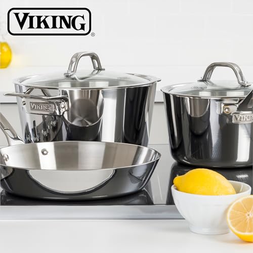 Viking Contemporary 3-Ply Stainless Steel Stock Pot, 3.4 Quart Soup Cooking Pot with Lid