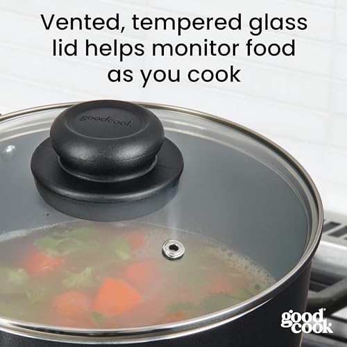 GoodCook Everyday Sauce Pan with Lid Ceramic Nonstick Aluminum Construction for Even Heating Non-Toxic PTFE & PFOA Free, 3-Quarts, Black
