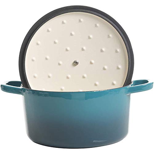 Crock-Pot Artisan 3-Quart Round Enameled Cast Iron Dutch Oven – Gradient Teal, Durable Heavy-Duty Cookware for Slow Cooking, Roasting, Baking with Lid