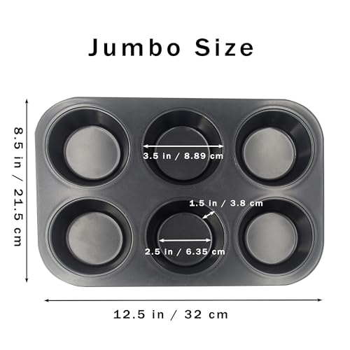 Bakexcel Non-Stick Muffin Pans, 6-Cup Set of 2 Jumbo Baking Pans with a Spatula for Extra-large Muffins & Cupcakes