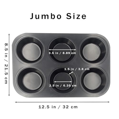 Bakexcel Non-Stick Muffin Pans, 6-Cup Set of 2 Jumbo Baking Pans with a Spatula for Extra-large Muffins & Cupcakes