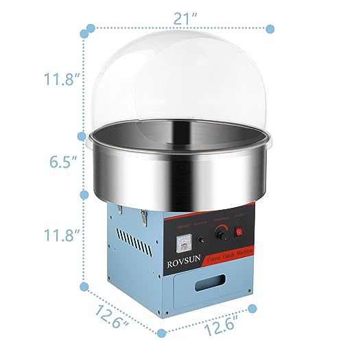 ROVSUN 21 Inch Cotton Candy Machine,Electric Commercial Cotton Candy Maker Machine Candy Floss Maker Machine w/Cover,Stainless Steel Bowl,Sugar Scoop and Large Storage Drawer for Party Carnival,Blue