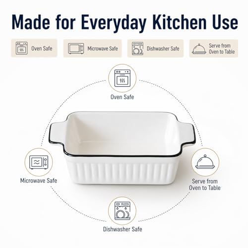DLIM HOME 12 Oz Casserole Dish, Ceramic Baking Dishes Sets of 4, Small Casserole Dish with Handle, Porcelain Bakeware Sets, 5" Rectangular Baking Serving Dish for Casserole, Cakes, Dishwasher Oven Safe