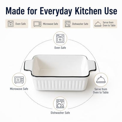 DLIM HOME 12 Oz Casserole Dish, Ceramic Baking Dishes Sets of 4, Small Casserole Dish with Handle, Porcelain Bakeware Sets, 5" Rectangular Baking Serving Dish for Casserole, Cakes, Dishwasher Oven Safe
