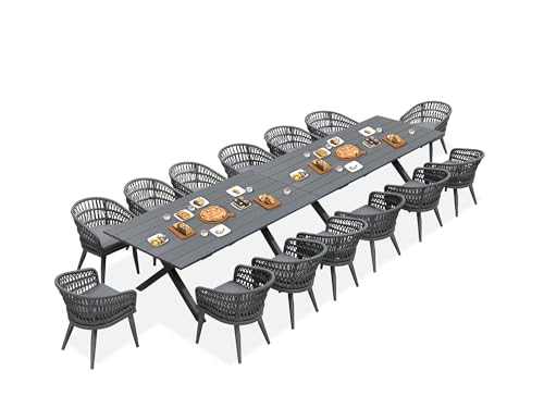 PURPLE LEAF Patio Table and Chairs Set 16 Pieces Woven Rattan Aluminum Grey