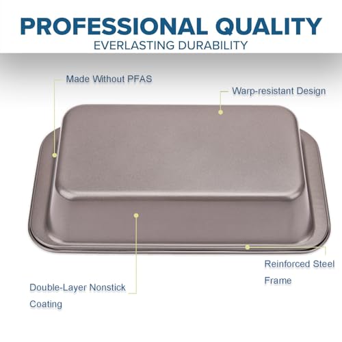 UCBAT 2 PCS Nonstick Loaf Pan Set, 9 x 5 Inch Carbon Steel Rectangle Bakeware with 100 Unbleached Parchment Liners for Baking Toast, Cakes, Banana Breads, Gray