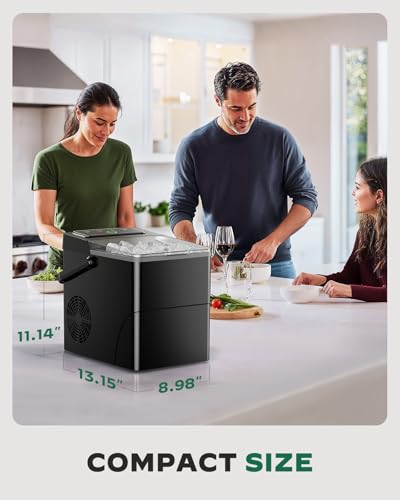 Silonn Countertop Ice Maker - 26.5lbs/24H Portable Ice Machine with 2.5L Expandable Ice Basket, 9 Bullet Ice Cubes in 6 Mins, 2 Ice Sizes LED Touch Control & Self-Cleaning for Home Kitchen