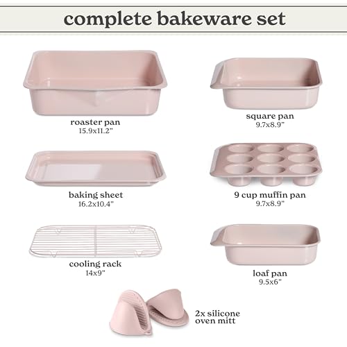 Country Kitchen Nonstick Stackable Bakeware Set - Deluxe Heavy Duty, Durable, Easy Release Baking Set, 8 Pcs, Pink