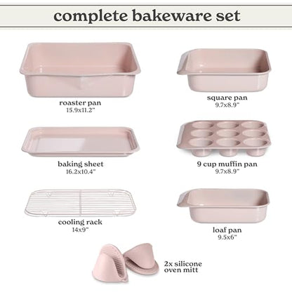 Country Kitchen Nonstick Stackable Bakeware Set - Deluxe Heavy Duty, Durable, Easy Release Baking Set, 8 Pcs, Pink