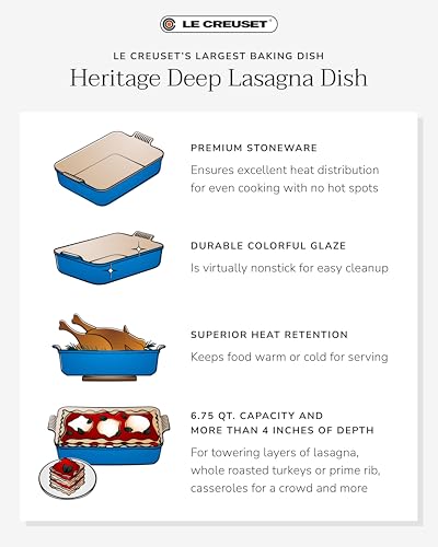Le Creuset Stoneware Heritage Deep Rectangular Lasagna Dish, 6.75 qt., Cerise