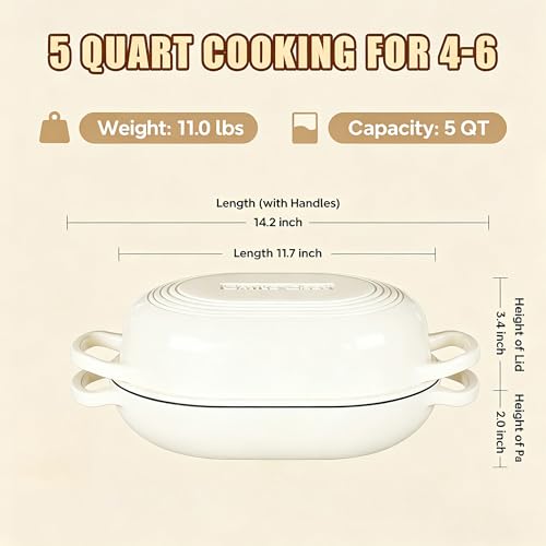 Enameled Cast Iron Dutch Oven for Bread Baking - incl. Sourdough Bread-Baking Supplies like Banneton Bread-Proofing Basket - 5QT Loaf Cast Iron Bread Oven Pan& Meatloaf Pan with Lid, Sour Sough Tools, Lame (Cream White）