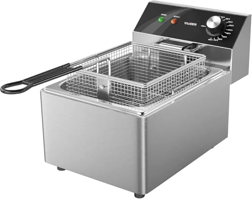 VIKEER Electric Deep Fryer Countertop Deep Fryer with Basket and Lid Capacity 10L(10.5QT) Stainless Steel Single Tank Fryer for Home Use Easy to Clean Oil Fryers 1800 Watts, 120V