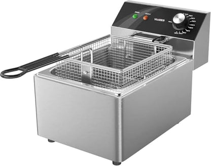 VIKEER Electric Deep Fryer Countertop Deep Fryer with Basket and Lid Capacity 10L(10.5QT) Stainless Steel Single Tank Fryer for Home Use Easy to Clean Oil Fryers 1800 Watts, 120V