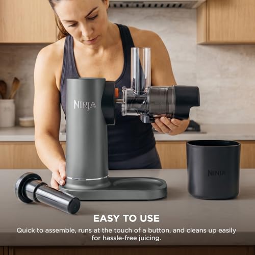 Ninja NeverClog Cold Press Juicer | Powerful Electric Slow Masticating Juicer with Pulp Control | XL Capacity | 24 oz. Juice Jug & 36 oz. Pulp Container | Dishwasher Safe | Charcoal | 150W | JC151