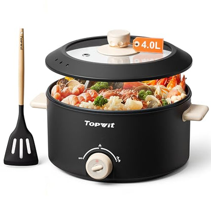 TOPWIT 4L Electric Pot, Non-Stick Hot Pot Electric with Dual Power