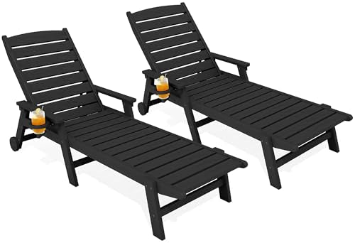 KINGYES HDPE Lounge Chair Outdoor Set of 2, All Weather Pool Lounger