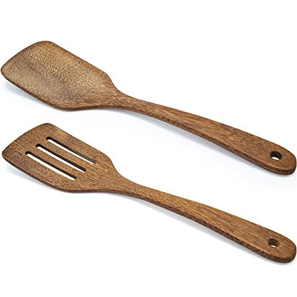 Wooden Spatula for Cooking 12 Inches Wood Spatula Slotted Turner Cooking Utensils for Nonstick Cookware, Kitchen Spatula for Fish, Eggs, Pancakes, 2 Pack