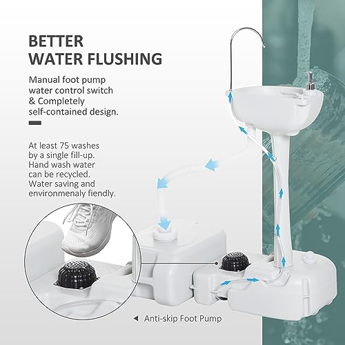 kleankin Portable Camping Sink, Handwashing Station Basin with 4.5 Gal (17 L) Tank, 6.3 Gal (24 L) Recovery Tank, Rolling Wheels & Soap Dispenser for RV, Outdoor Events, Gatherings, HDPE, White