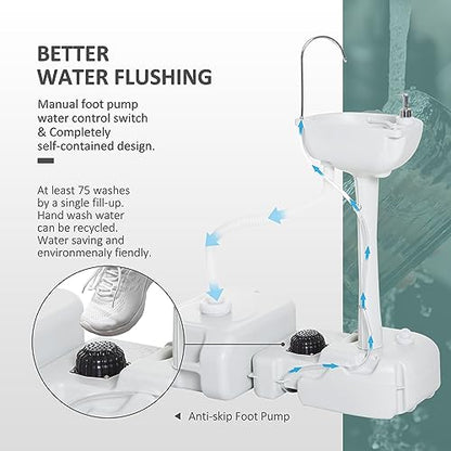 kleankin Portable Camping Sink, Handwashing Station Basin with 4.5 Gal (17 L) Tank, 6.3 Gal (24 L) Recovery Tank, Rolling Wheels & Soap Dispenser for RV, Outdoor Events, Gatherings, HDPE, White