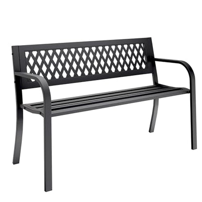 MAKE CHANGES Outdoor Bench, Garden Patio Park Entryway Metal Bench with Comfortable Backrest, Sturdy Heavy Duty Loveseat Front Porch Backyard Lawn Furniture for Outside