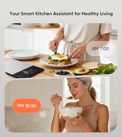 KUAIVO Smart Nutrition Food Scale with LED Display, Tracks Calories, Fat, Carbs & Protein via App, 1g Precision Digital Kitchen Scale for Healthy Eating & Meal Prep