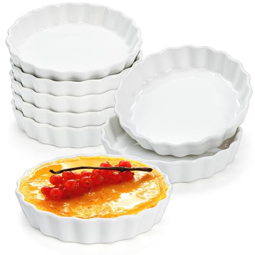 Foraineam Set of 8 Pieces Porcelain Shallow Ramekins, 5 Ounce Creme Brulee Ramekin Dishes Round Baking Ramekins Set