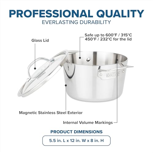 Viking Contemporary 3-Ply Stainless Steel Stock Pot, 3.4 Quart Soup Cooking Pot with Lid