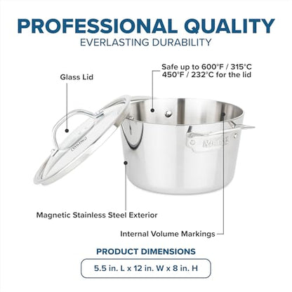 Viking Contemporary 3-Ply Stainless Steel Stock Pot, 3.4 Quart Soup Cooking Pot with Lid