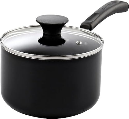 Cook N Home Basic Nonstick Saucepan with Glass Lid, Non Stick Aluminum Sauce Pan, Multi-purpose Kitchen Pot, Milk Chocolate Cooking Pot Pan with Stay-Cool Handle, 3-Quart, Black