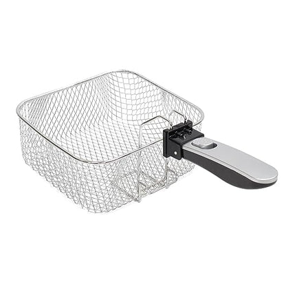 West Bend Deep Fryer with Adjustable Temperature Control Nonstick Basket Easy-View Window and Temperature Guide, Folding Handle and Locking Cover for Easy Storage, 3-Liter, Silver