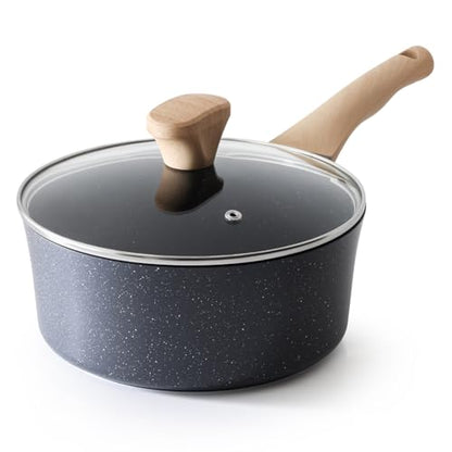 AnimoZest Nonstick Saucepan with Lid, 3.5 Quart German Greblon Ceramic Sauce Pan, Non Toxic Sauce Pot with Cover for Multipurpose Use, PTFE, PFOA & PFAS Free, Induction Compatible.