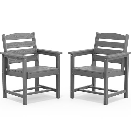 SERWALL Outdoor HDPE Dining Chairs Set of 2 with Arms & Widended Seat,Gray
