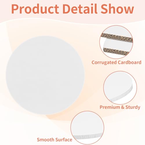 Cake Drums 12 Inch - Sturdy 1/2 Inch Cake Drum, Cake Boards 12 inch Round,Corrugated Cake Base Cake Boards for Multi-Layer Cakes, White, 2 Pcs