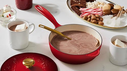 Le Creuset Enameled Cast Iron Holly Collection Saucier, 2.25 qt., Artichaut with Gold Knob