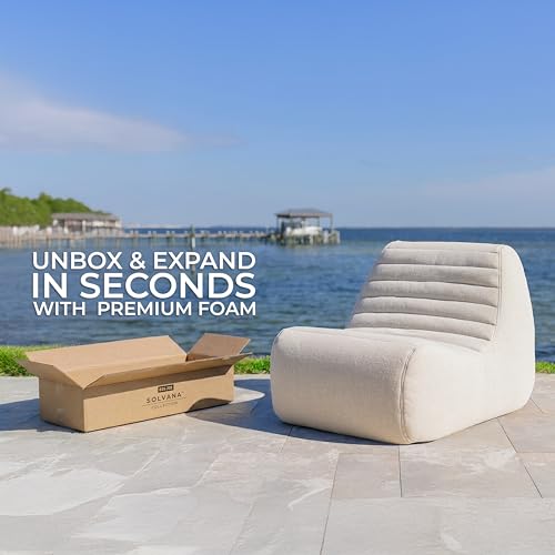 Big Joe Solvana Outdoor Sectional, 7 Piece Patio Furniture Set, Performance Linen Weather-Resistant Fabric Sofa, Sunlit Cream