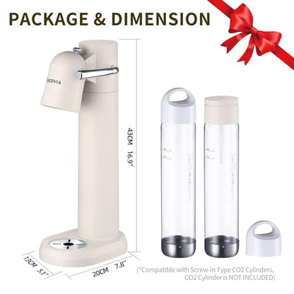 Sparkling Water Machine, Seltzer & Carbonator for Drinks, Soda Steaming Dispenser, Carbonator Machine with 2 BPA Free Bottles(1L), Compatible with Screw-in 60L CO2 Cylinder(NOT Included), White