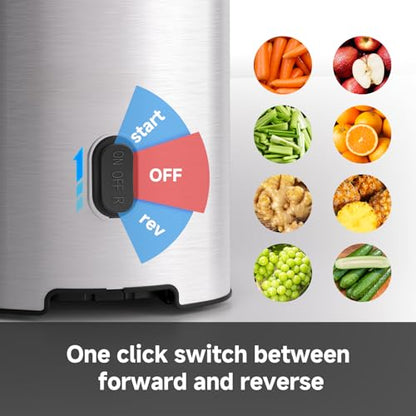 Cold Press Juicer Machine, 5.4" Wide Self-Feeding Chute for Whole Fruits & Vegetables, Masticating Juice Extractor with Large Auger & Triple Strainers, High Juice Yield, Easy to Clean