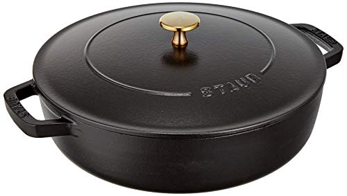 Staub Braiser 40506-542 Saute Pan, Black, 10.2 inches (26 cm), Large, Both Handed, Cast Enameled Pot, Sukiyaki, Induction Compatible