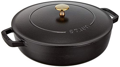 Staub Braiser 40506-542 Saute Pan, Black, 10.2 inches (26 cm), Large, Both Handed, Cast Enameled Pot, Sukiyaki, Induction Compatible