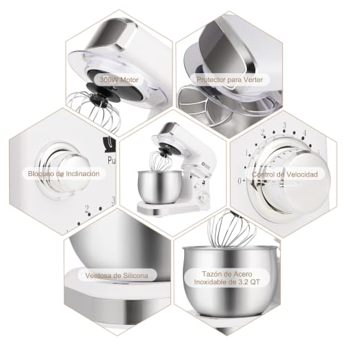 Kitchen in the box Stand Mixer,3.2Qt Mini Electric Food Mixer,6 Speeds Portable Lightweight Kitchen Mixer for Daily Use with Egg Whisk,Dough Hook,Flat Beater (White)